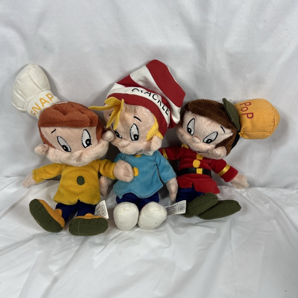 Vintage 1997 Kellogg's Snap Crackle & Pop Plush  11" Tall Sitting Sasco Too Cute